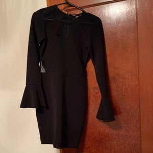 Black Long-Sleeve Cocktail Dress with Flared Cuffs